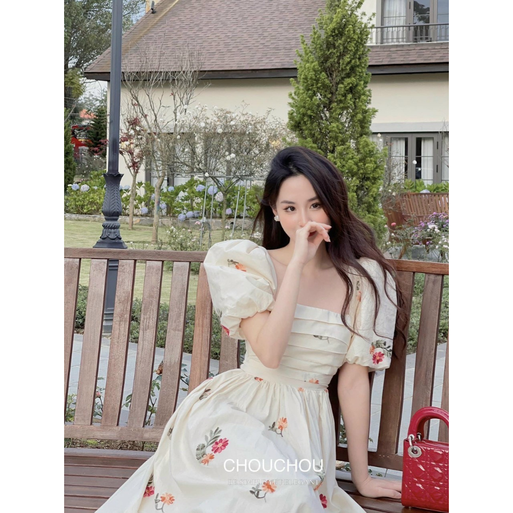 Váy Babydoll - Đầm Hoa Nhí Tay Bồng Công Chúa Tiểu Thư Dáng Xòe Chất Đũi Quảng Châu Mềm Mát QIQUEN075