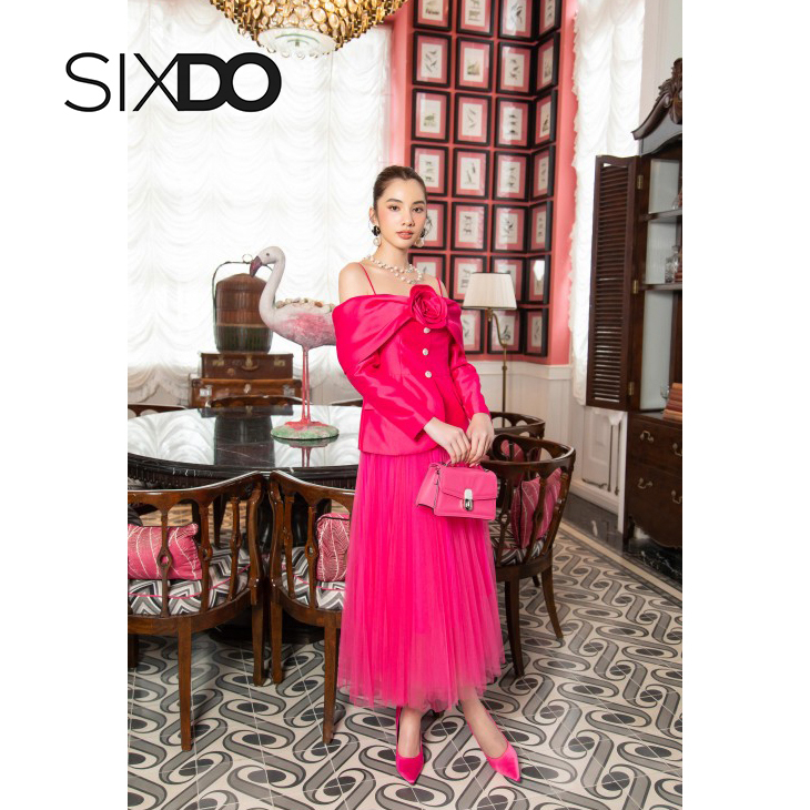 Chân váy midi xếp li dáng xòe thời trang SIXDO (Pleated Midi Mesh Skirt)