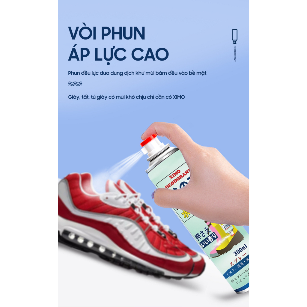 Bình xịt khử mùi hôi giày dép Ximo lọ 300ml hương hoa tử linh lan, chai sịt nano bạc hết hôi tất, vớ chân, tủ giày dép.