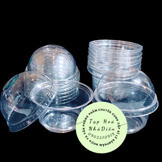 50 Ly nhựa PET PP lùn 200ml kèm nắp đựng pudding mousse kem pannacotta