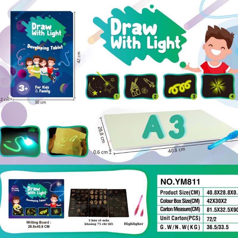 Bảng vẽ phát sáng 3D, bảng vẽ ma thuật phát sáng siêu độc lạ