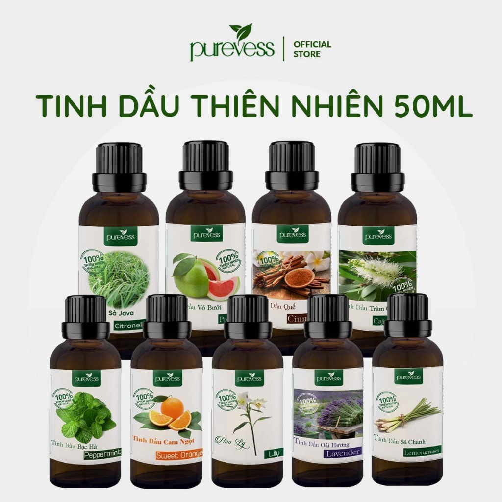 Tinh dầu thiên nhiên Purevess nguyên chất cao cấp giúp thơm phòng, thư giãn ngủ ngon dung tích 10ml 50ml