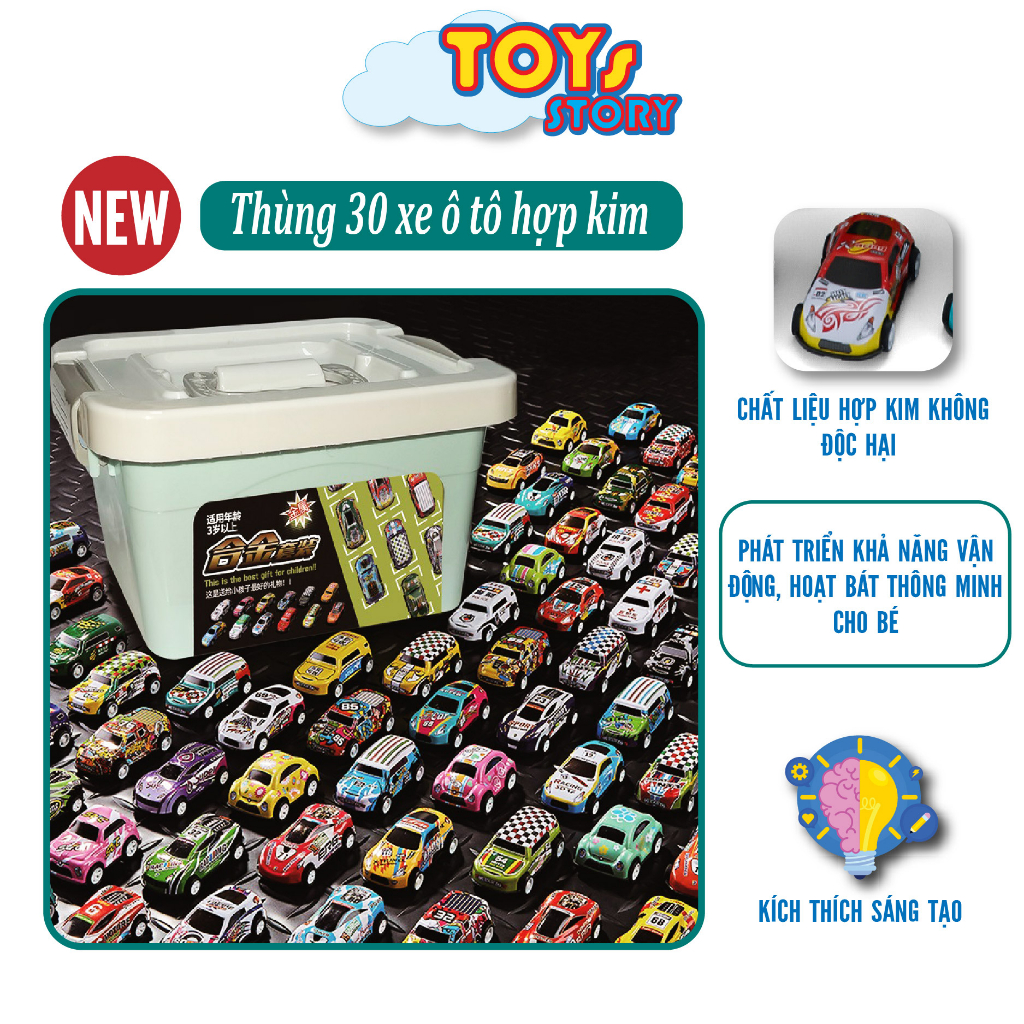Thùng 30 ô tô đồ chơi chạy đà cót kéo chất liệu hợp kim cho bé Toy Story