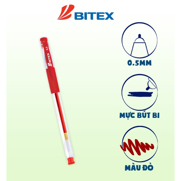 Combo 2 chiếc Bút gel Bitex G02 Nét 0.5mm - Mực đỏ/Xanh