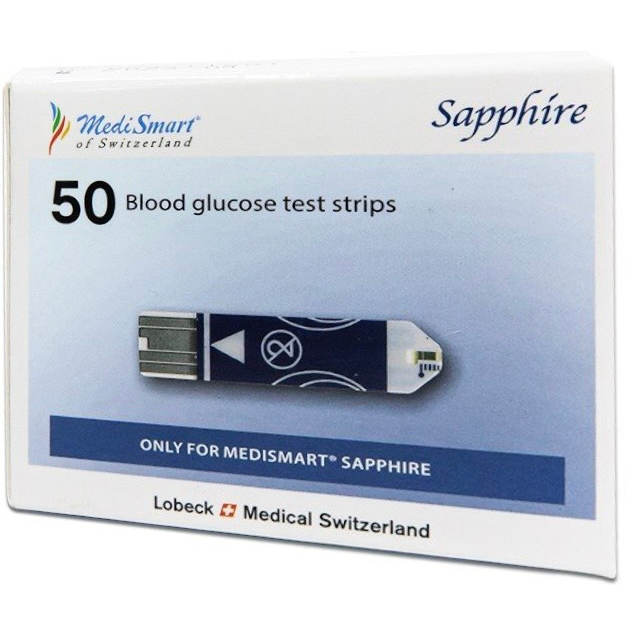 ✅ MEDISMART SAPPHIRE 50 QUE - Que thử đường huyết dùng cho máy MediSmart Sapphire (Chính hãng - Thụy Sĩ)