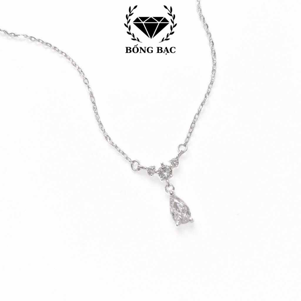 Dây Chuyền Bạc BỐNG BẠC Sợi Mảnh Kèm Mặt Giọt Lệ Đính Đá DC1015