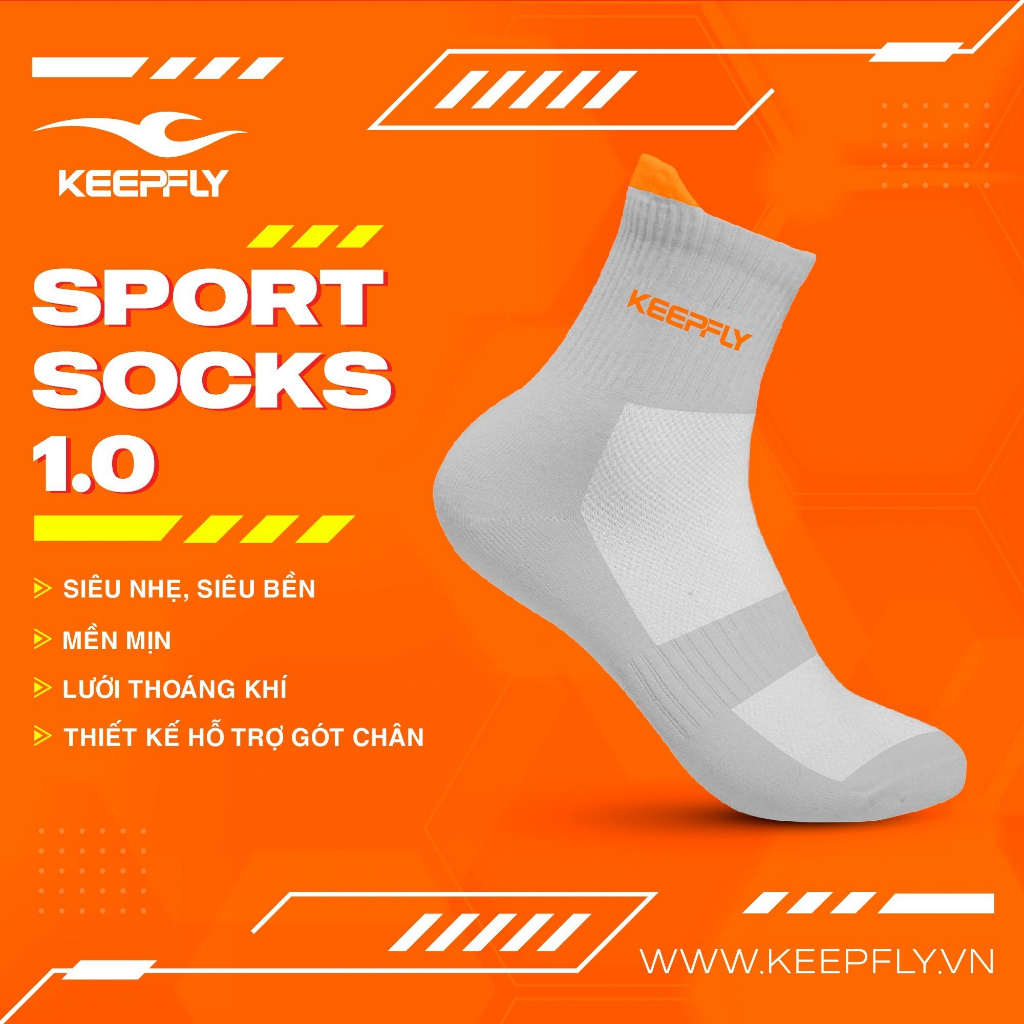Vớ Thể Thao KEEPFLY 1.0, Siêu Nhẹ, Mềm Mịn, Lưới Thoáng Khí Thoát Hơi Tốt