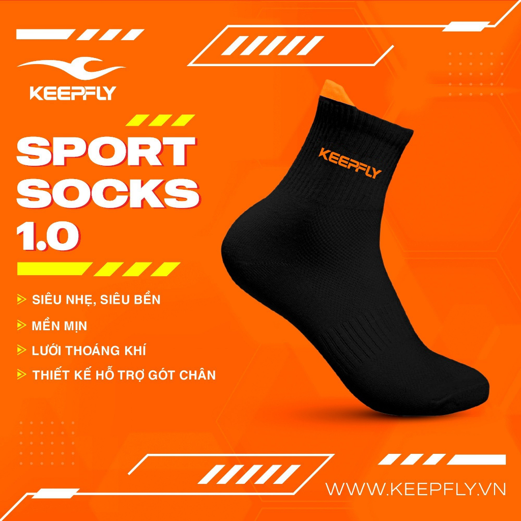 Vớ Thể Thao KEEPFLY 1.0, Siêu Nhẹ, Mềm Mịn, Lưới Thoáng Khí Thoát Hơi Tốt