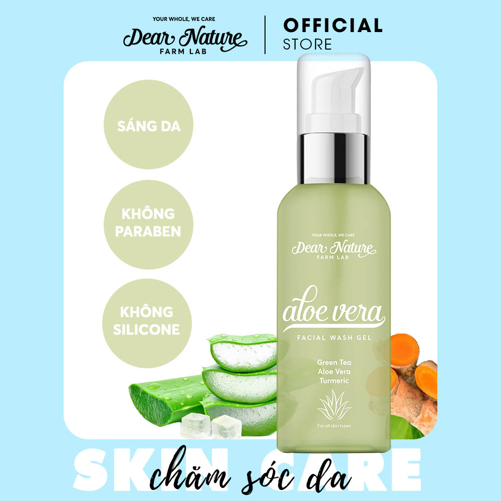 Sữa rửa mặt trà xanh nha đam nghệ Dear Nature Khỏe Tự Nhiên Natural Facial Wash 100ml sạch sâu dịu nhẹ không khô da
