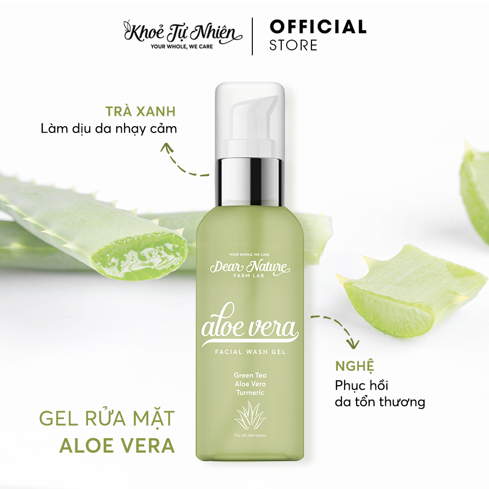 Sữa rửa mặt trà xanh nha đam nghệ Dear Nature Khỏe Tự Nhiên Natural Facial Wash 100ml sạch sâu dịu nhẹ không khô da