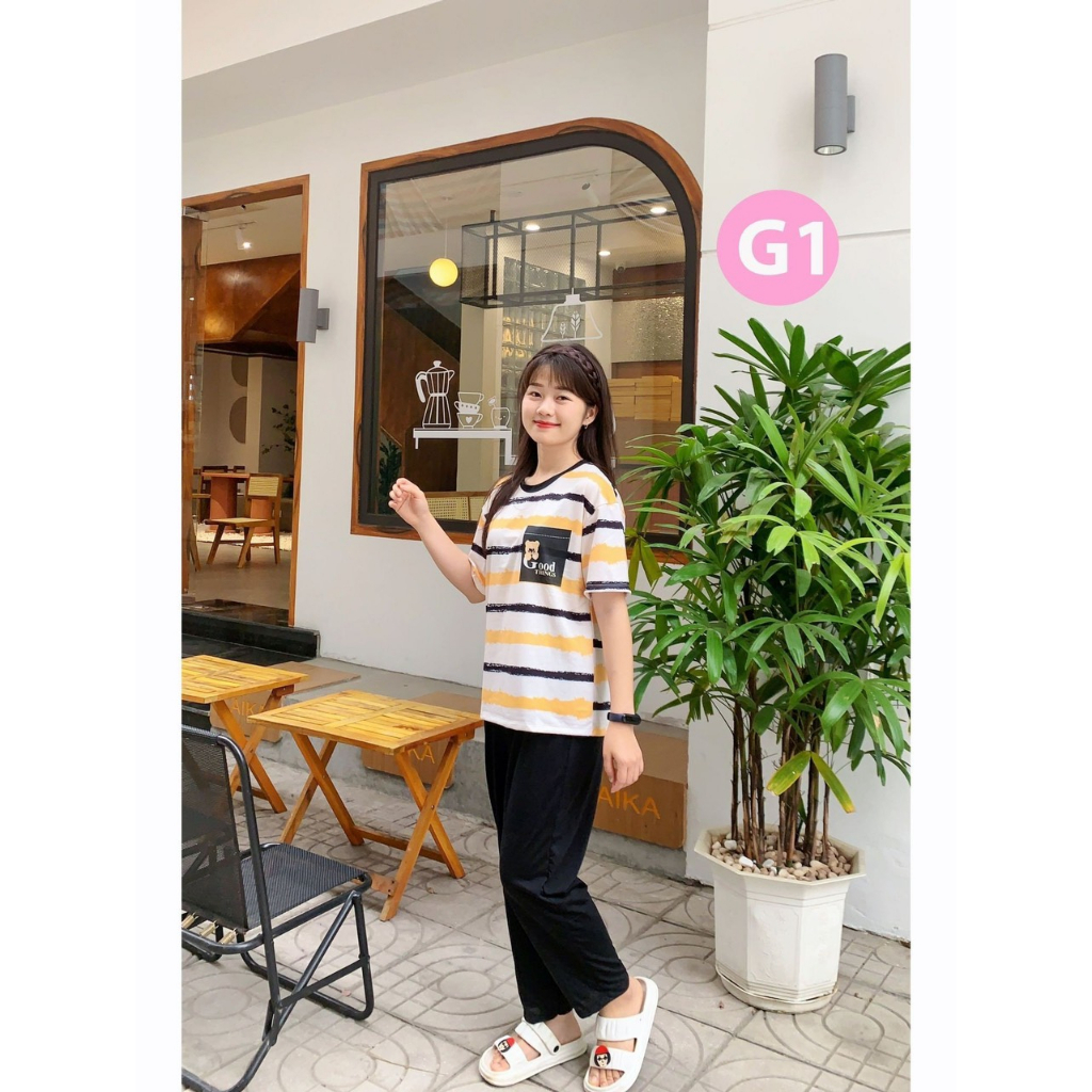 Đồ Bộ Nữ Mặc Nhà, Bộ Ngủ Cotton Áo Cộc Quần Dài Mát Thời Trang
