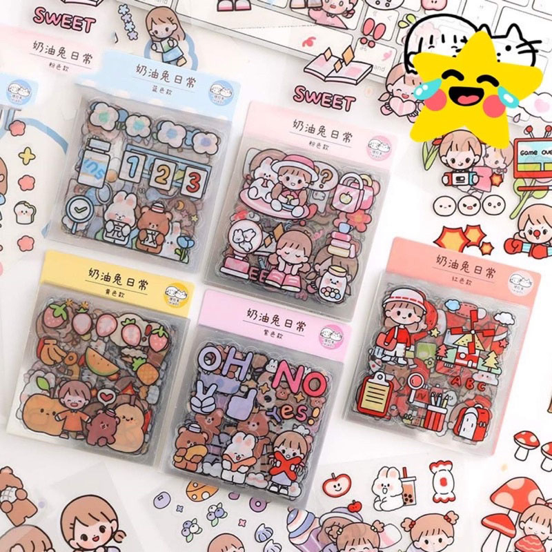 Miếng dán sticker cute trang trí dán tập vở, bình nước, bút