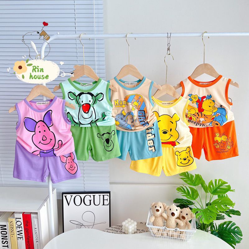 MINKY MOM LOẠI 1 (tag mới minly baby) Bộ quần áo ba lỗ bé trai bé gái thun lạnh mềm mát 18-30kg