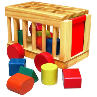 Đồ chơi gỗ xe củi thả hình học khối cho bé 10 khối gỗ, đồ chơi giáo dục thông minh giáo cụ sớm