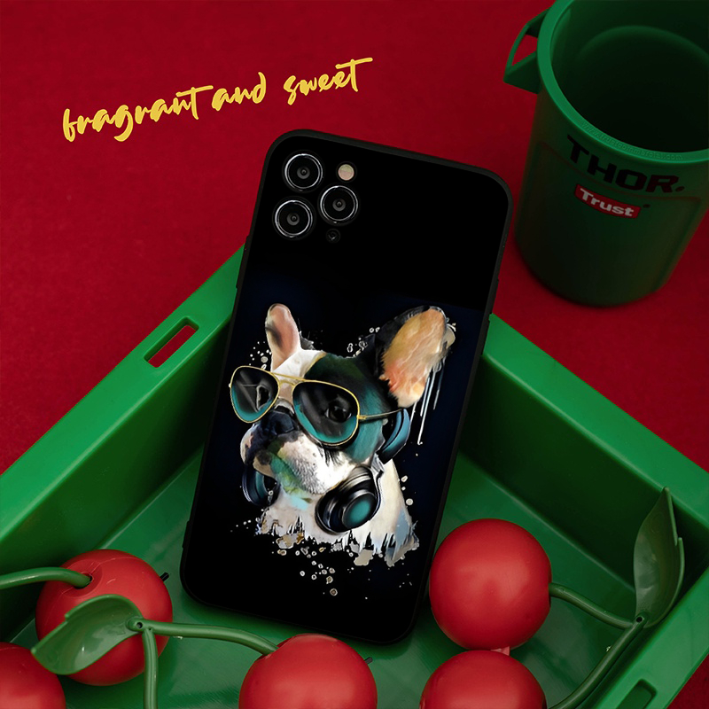 Ốp lưng iphone vuông chống sốc chó đeo tai nghe siêu ngầu 6/6s/7/8/X/XS/11/12/13/14 Pro Plus Max q1128