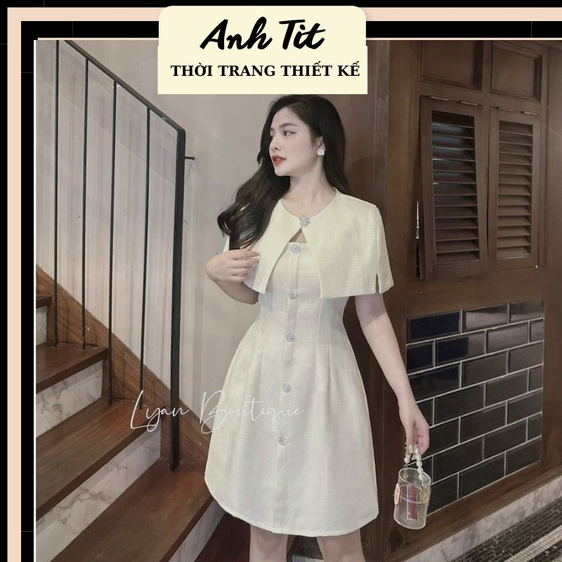 Set Dạ Khuy Ngọc Đá Mix Áo Choàng Siêu Xinh Hàng Có Sẵn Hai Màu Đen Be ( Có Ảnh Thật) - Anh Tít Boutique