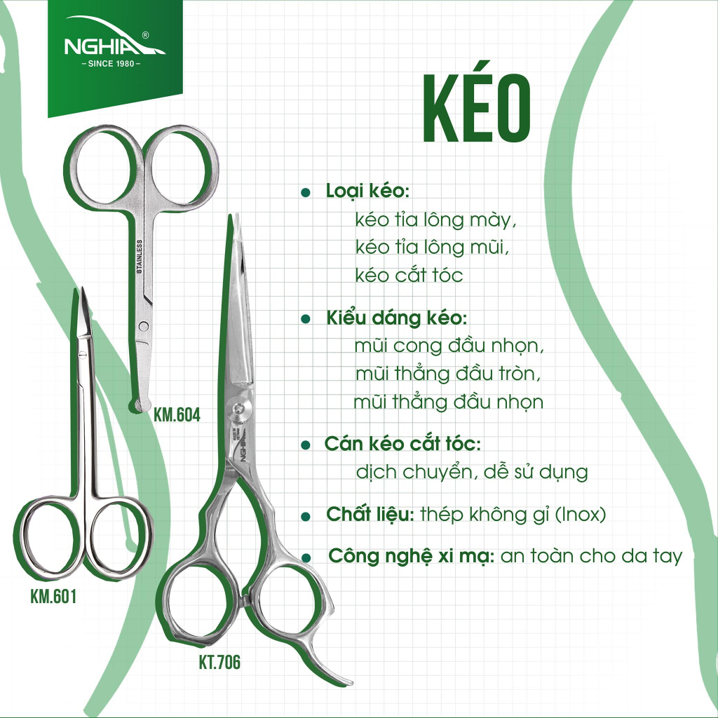 Kéo Cắt Tóc Thép Không Gỉ Cao Cấp KỀM NGHĨA KT.706 15cm (Lưỡi dài)