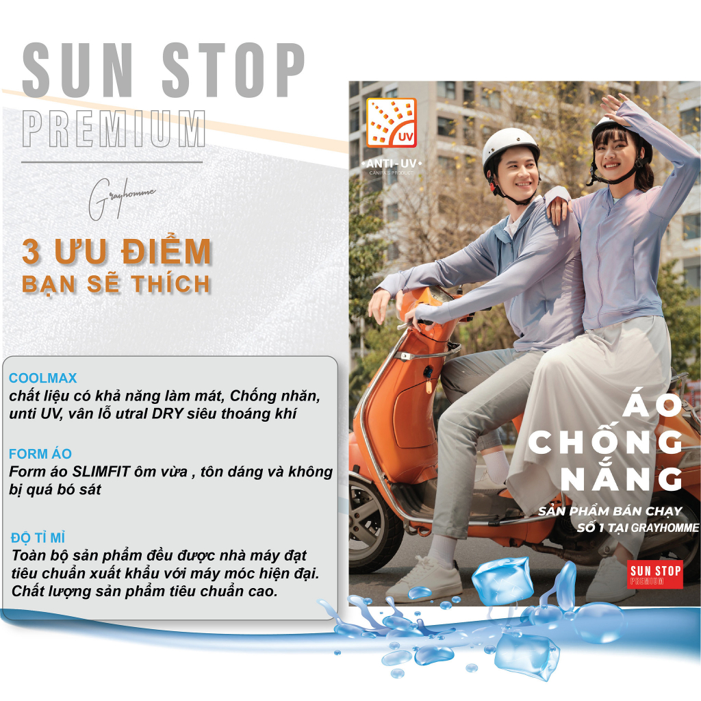 Áo chống nắng nam nữ unti UV GRAYHOMME Ultral Dry có lỗ thông hơi chống tia UV SUN001