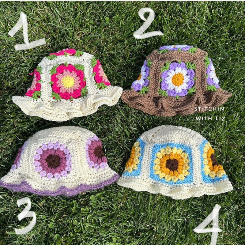 Nón Len Handmade ô vuông hoa viền bèo