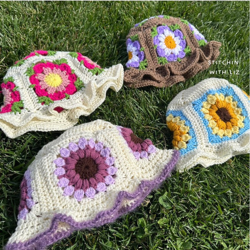 Nón Len Handmade ô vuông hoa viền bèo