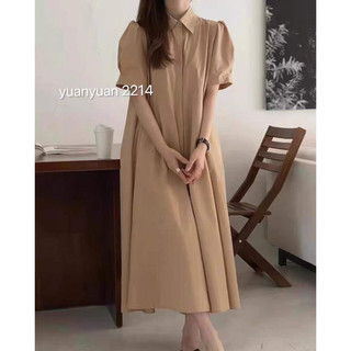 Váy sơ mi thô cộc tay dáng dài V-2214 CHALIN thô mềm hàn xẻng