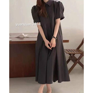 Váy sơ mi thô cộc tay dáng dài V-2214 CHALIN thô mềm hàn xẻng