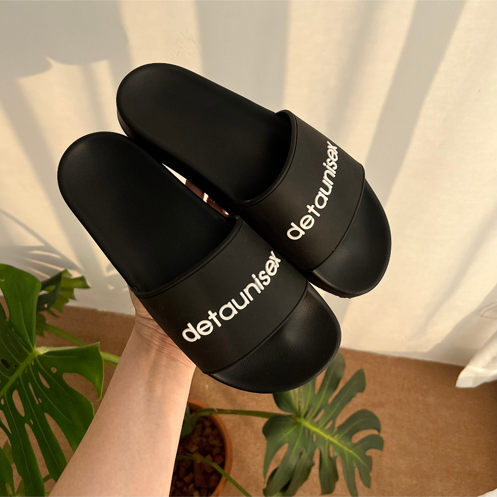 Dép quai ngang đế PU đi mưa Slide Detaunisex Original dập nổi màu XÁM - DEPU01