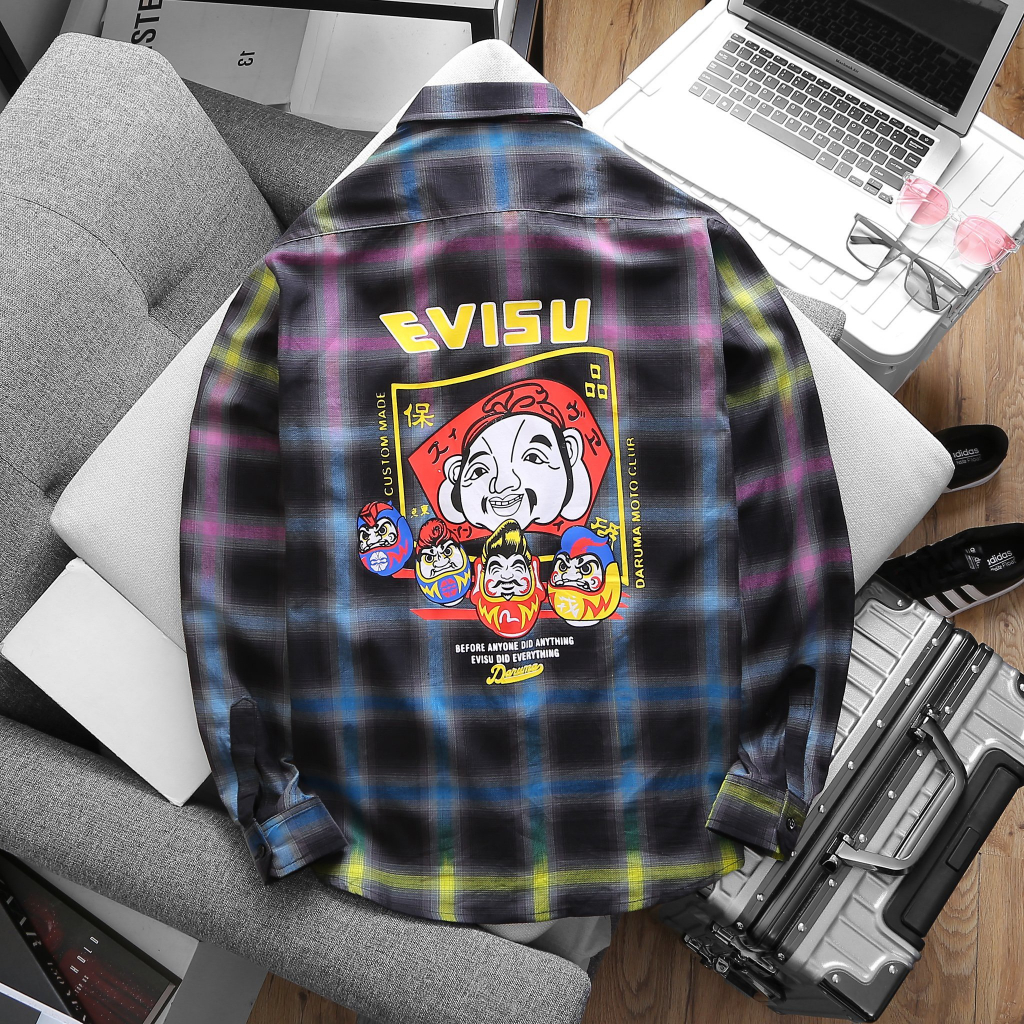 Áo sơ mi dài tay ngắn tay EVISA họa tiết in ông địa xịn xò không phai không tróc không xù lông ĐTREND.SHOP