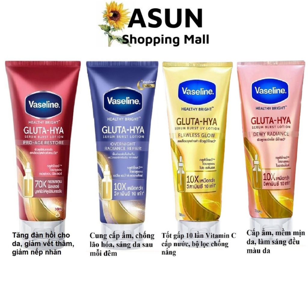 Sữa Dưỡng Thể Vaseline Trắng Da, Mờ Thâm Healthy Bright Gluta Hya Serum 10X 70X Thái Lan 330 ml