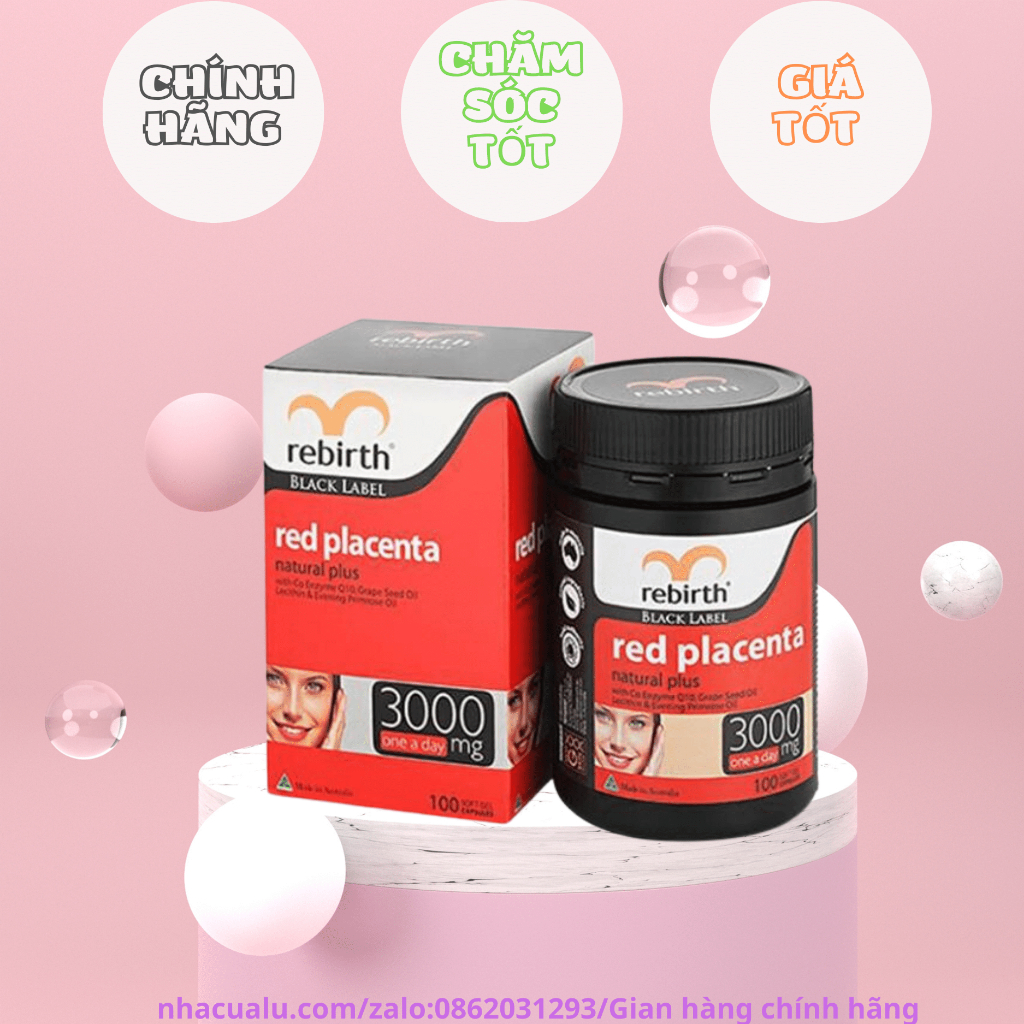 Viên uống nhau thai cừu đỏ rebirth red placenta 3000mg