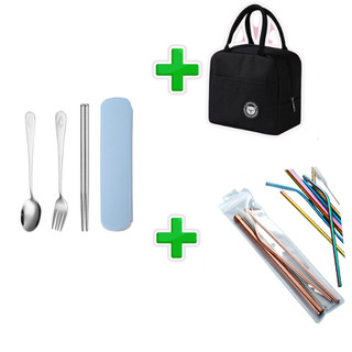 Combo bộ muỗng đũa cá nhân inox và bộ ống hút inox cao cấp mang đi làm tiện lợi Kuchan