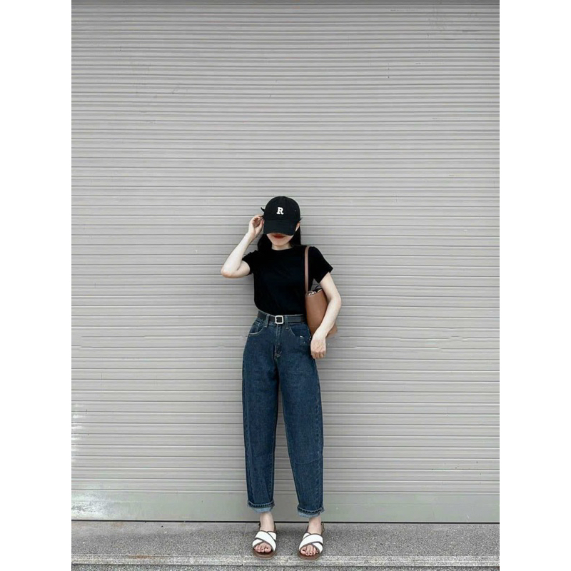 Quần Jean Nữ Baggy Cạp Cao Màu Xanh Đậm - Màu Đen cho Nữ