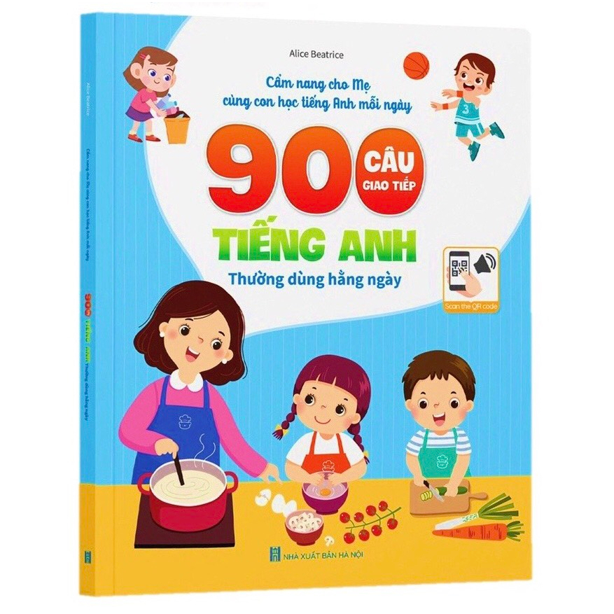 Sách 900 Câu GIao Tiếp Tiếng Anh thường dùng hàng ngày,cẩm nang cho mẹ cùng con học tiếng anh,có quét mã QR
