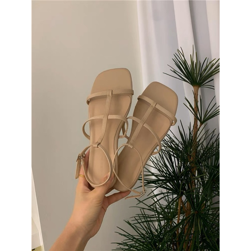 Dép sandal đế bằng da dây quai đơn giản