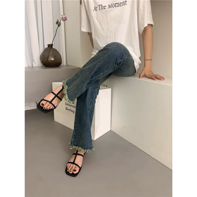 Dép sandal đế bằng da dây quai đơn giản
