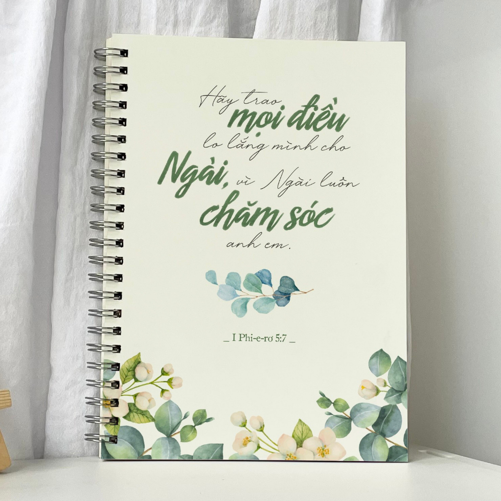 Sổ câu gốc kinh thánh cơ đốc tin lành, A5 gáy xoắn, 120 trang dòng kẻ ngang, bìa trắng, Giấy loại đẹp