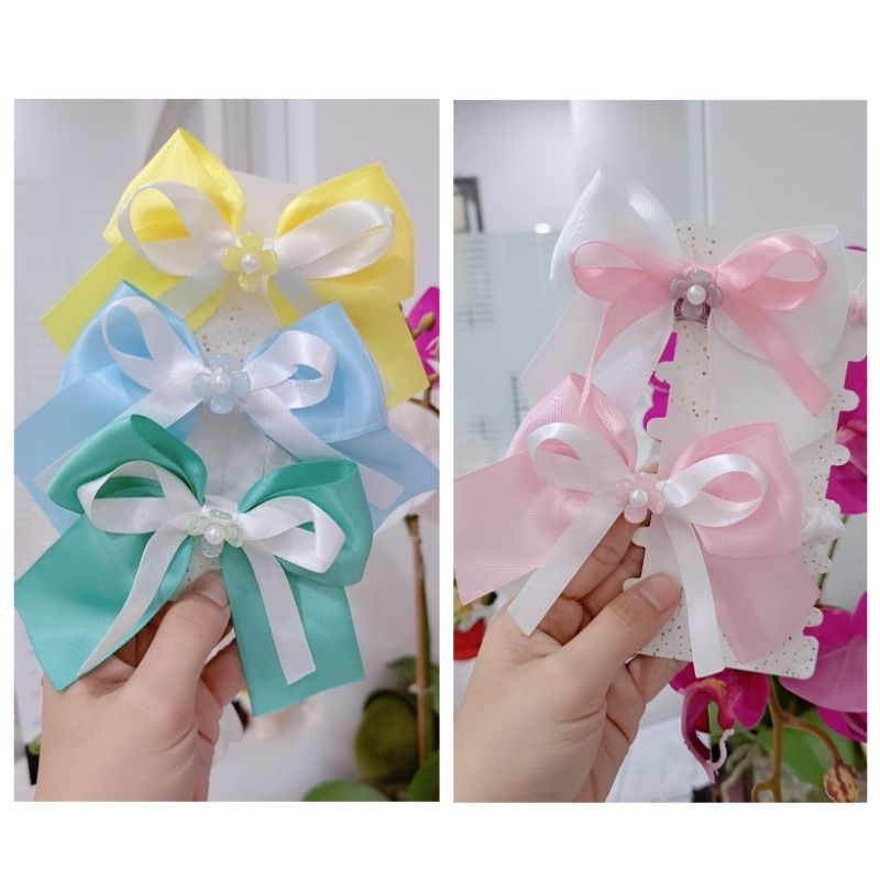 Cột tóc (kẹp) nơ lụa đính hoa xinh
