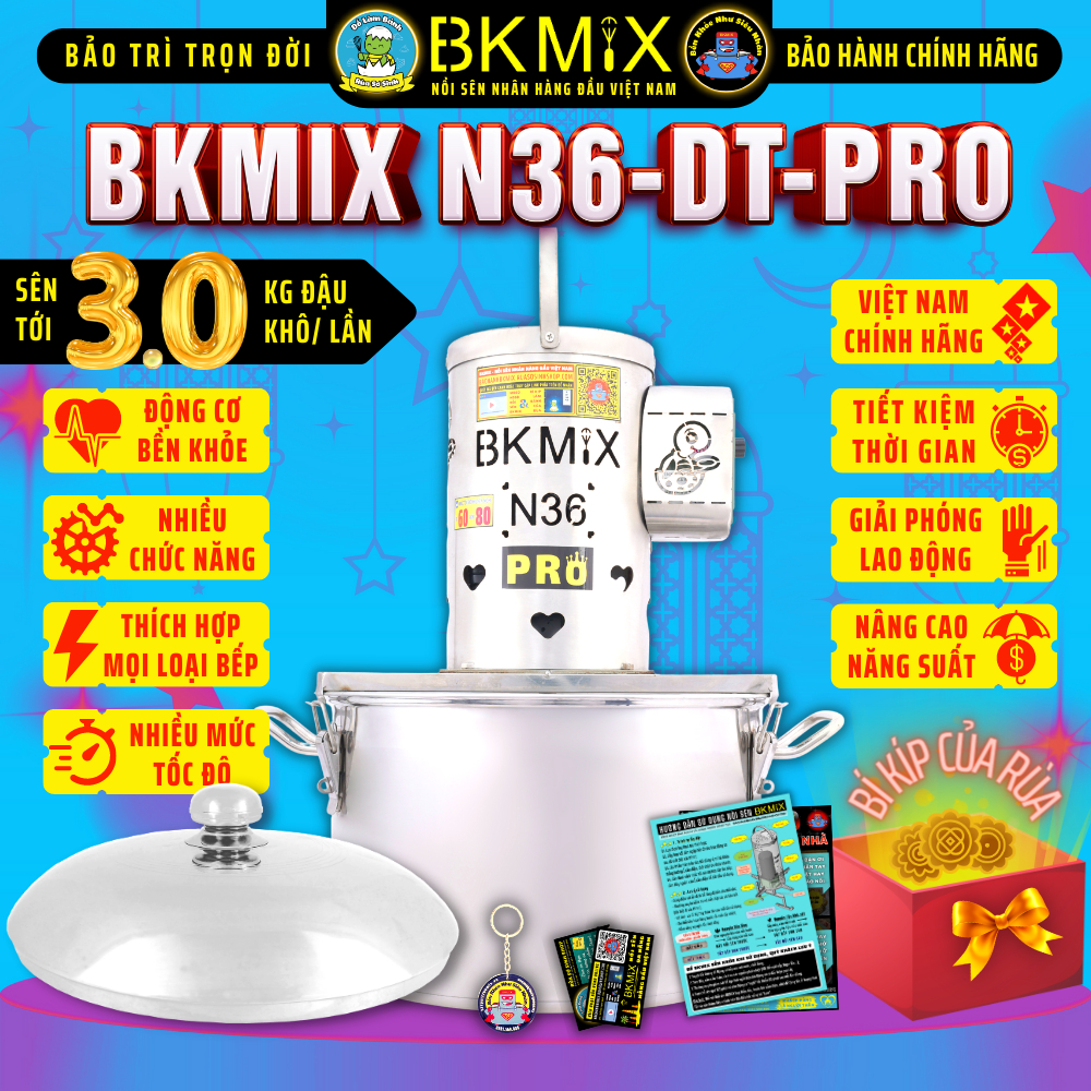 Nồi sên nhân BKMIX N36-DT-PRO (điều tốc) sên tới 3.0kg đậu khô, Máy sên nhân bánh trung thu 20 lít - Rùa Sơ Sinh Shop