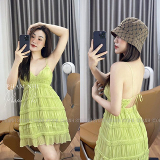 Váy tơ nhún 2 dây hở lưng (Ảnh thật trải sàn)