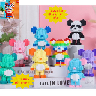 LÊ - GÔ Đồ chơi xếp hình Gấu Bearbrick Mini 12cm, Mô hình đồ chơi lắp ráp Gấu Bearbrick Mini 3D siêu kute