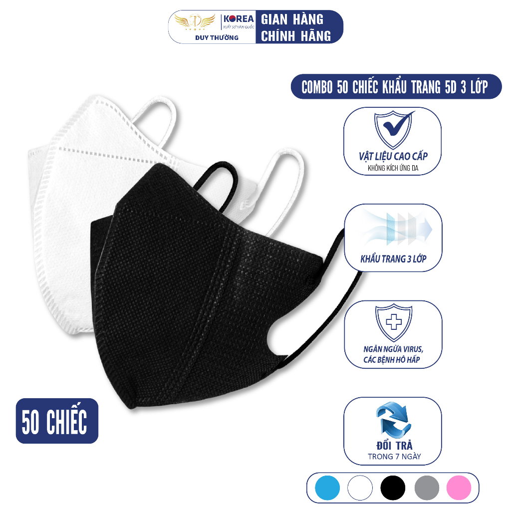 Khẩu Trang 5D Chống Nắng 5 Lớp Chống Tia UV Kháng Khuẩn Chống Lem Son, Combo 50 Chiếc- Duy Thường Mask