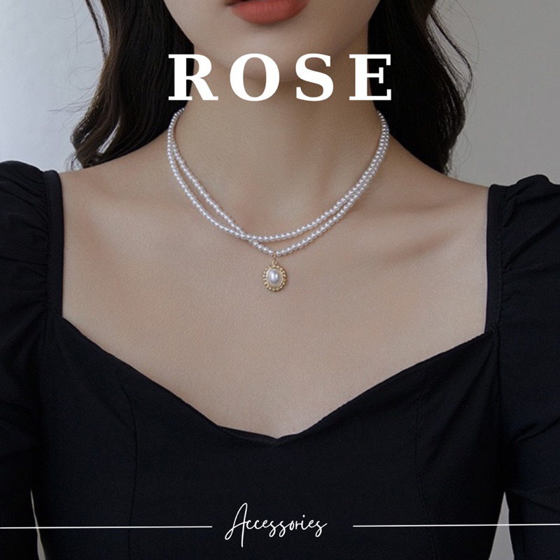 Vòng cổ chocker nữ ROSE 2 lớp đính hạt cổ điển