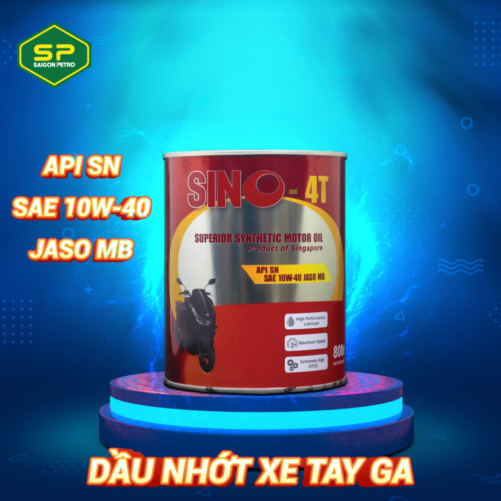 Dầu nhớt xe ga 4 kỳ cao cấp Saigon Petro - Sino 4T SN 10W-40, Dung tích 0.8 lít