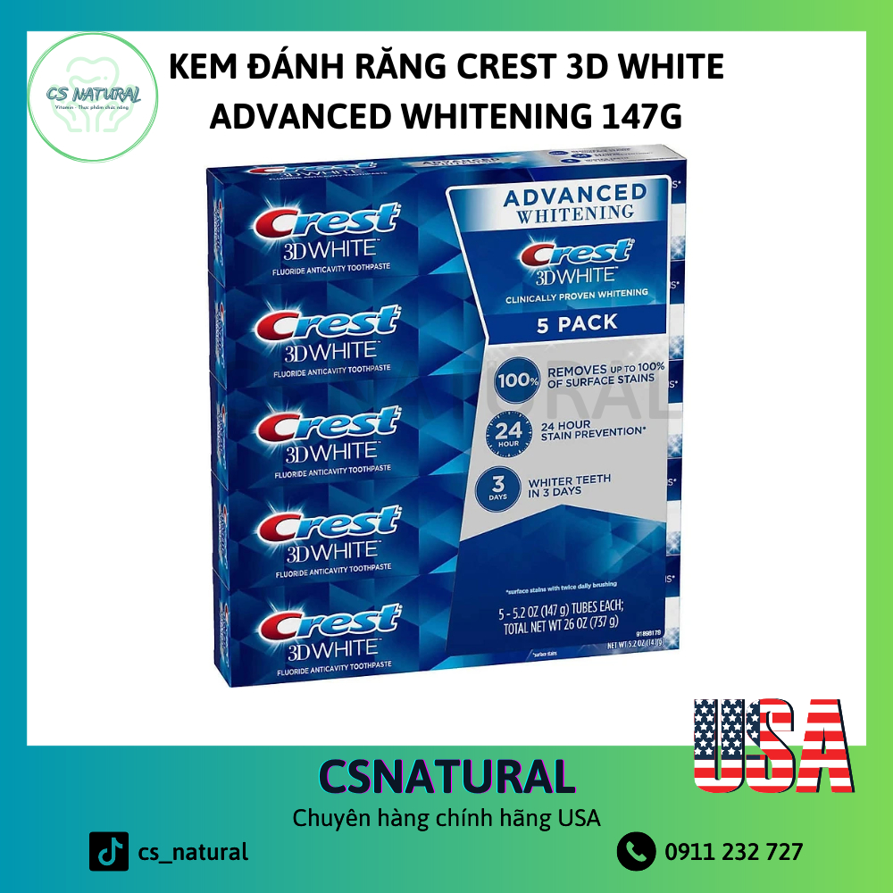 Kem đánh răng Crest 3D White Advanced Whitening 147g