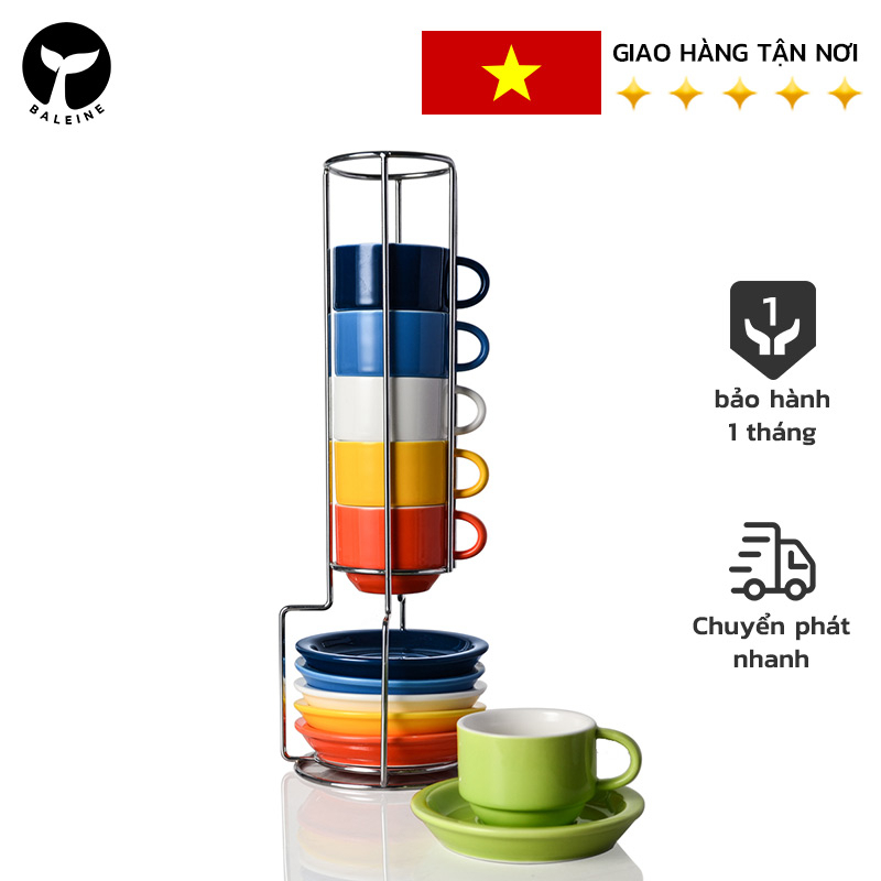 BALEINE Bộ Đĩa Tách Uống Cà Phê Espresso Bằng Sứ Kèm Giá Đỡ Kim Loại Tiện Dụng Cho Gia Đình / Tiệc Cưới