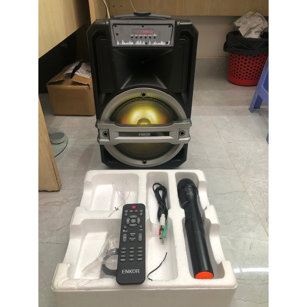 Loa Kéo Bluetooth Karaoke Enkor L0810K Đen 25W - HÀNG TRƯNG BÀY - KHÔNG CÓ REMOTE
