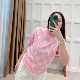 (hết hàng) Áo phông cho nữ MLB hồng thêu logo siêu xinh chất cotton mềm mịn Mẫu mới 2023