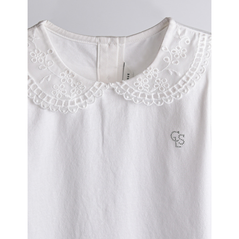 Áo thun trắng cổ ren bé gái Curly. HA4624