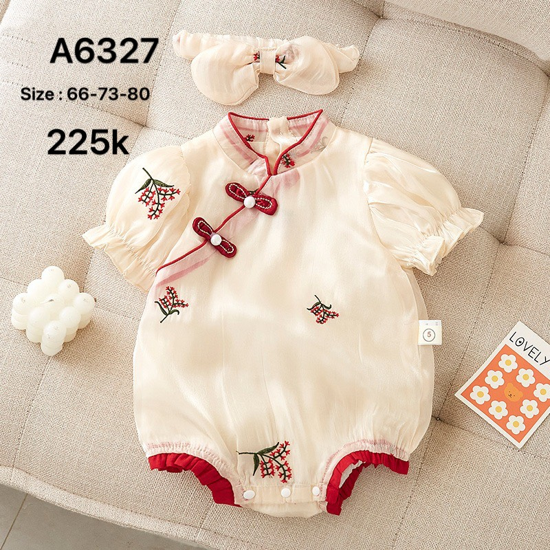 Body suit bé gái màu trắng phối viền đỏ phong cách Trung Hoa A-6-3-2-7 ( HÀNG QUẢNG CHÂU)