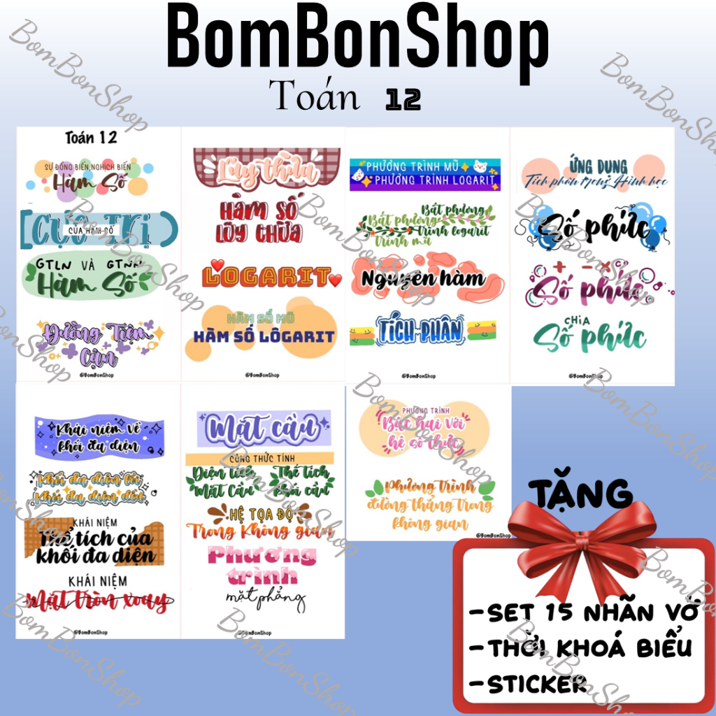 Tiêu đề toán lớp 12, sticker tựa đề tự thiết kế. Set 26 tựa ( Đọc kỹ mô tả)